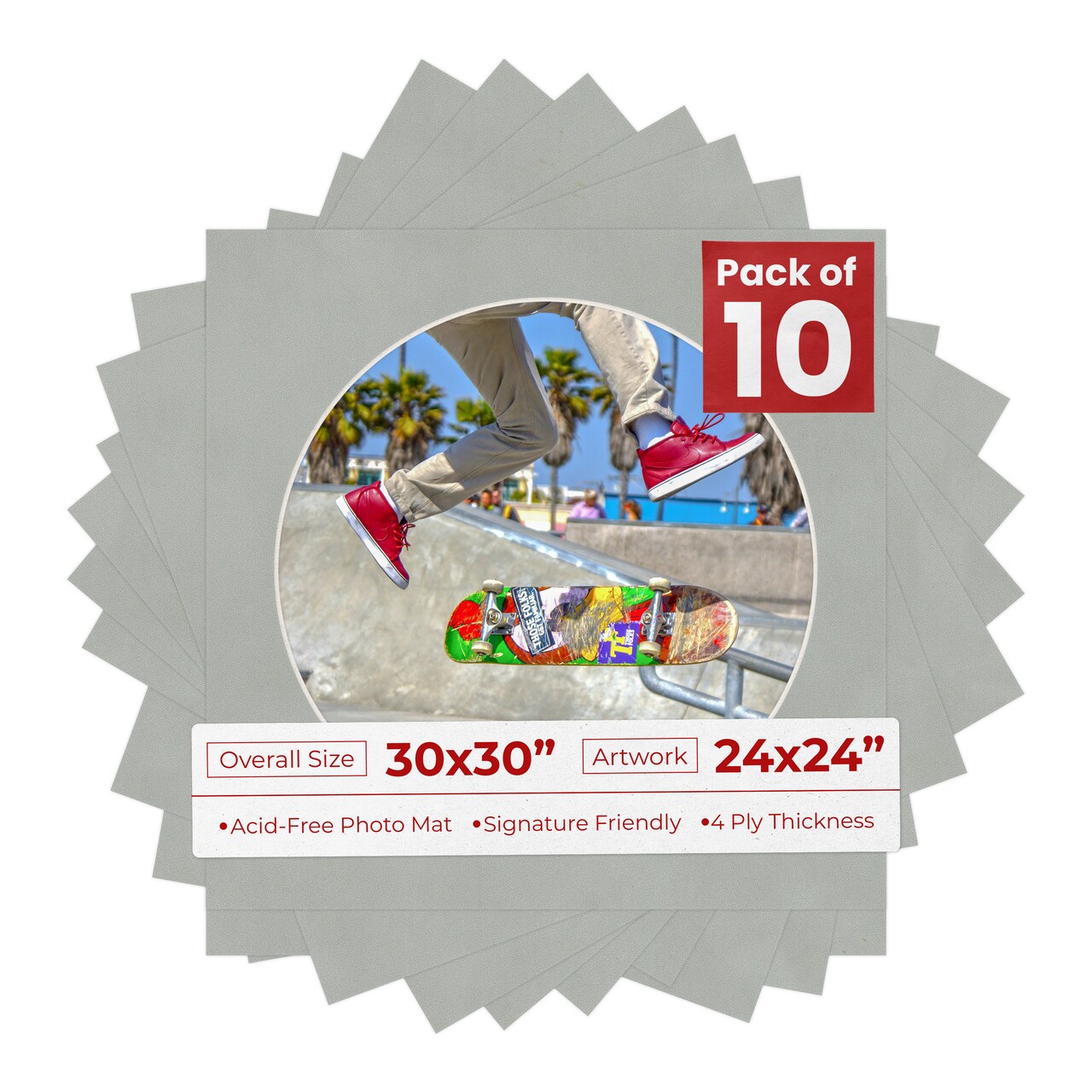 Light Grey Suede Mat Board for 30x30 Frames - Circle Opening for 24x24 Photos